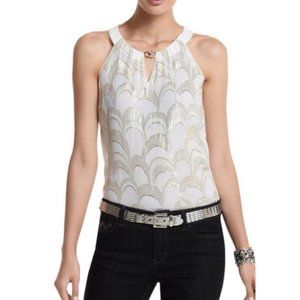 White House Black Market White and Gold Halter Tank Top